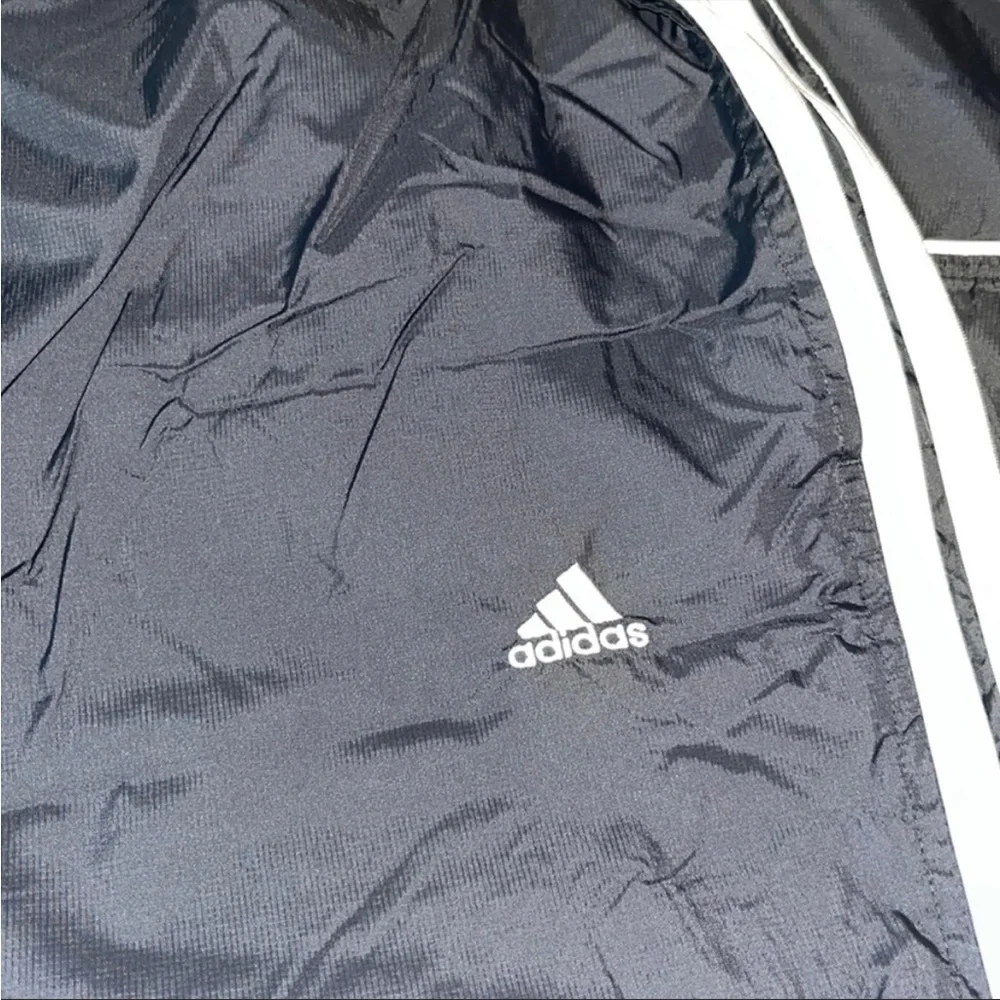 Adidas Mens XL Windbreaker 3 Stripe Black Track Pants with Pockets